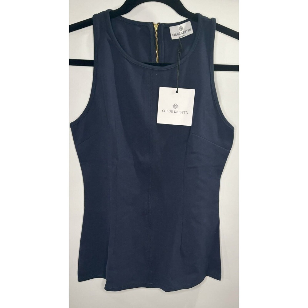 Chloe Kristyn Women's Navy Veronica Top Crew Neck Sleeveless Size X-Small NWT